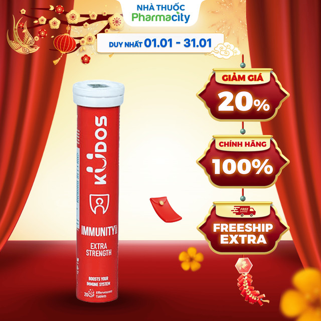 Viên sủi KUDOS Immunity - Extra Strength hỗ trợ tăng cường sức khỏe (Túyp 20 viên)