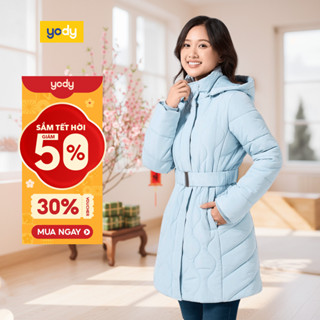    Áo Phao Nữ YODY Dáng Dài Lỡ Phao VIP Trần Sóng Mũ Rời Siêu ấm Siêu nhẹ PVN7032 