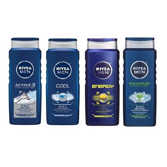 Gel tắm, gội, làm mát 3 in 1 cho nam giới NIVEA Men 500ml -Active3/Cool/Energy/Maximum Hydration/Spo