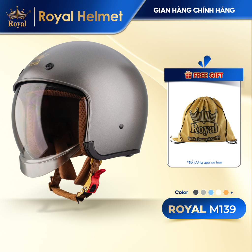 [Royal Helmet Store] Mũ Bảo Hiểm 3/4 Royal M139 Kính Âm, Nón Bảo Hiểm Chống Nắng Cho Nam Nữ, An Toàn