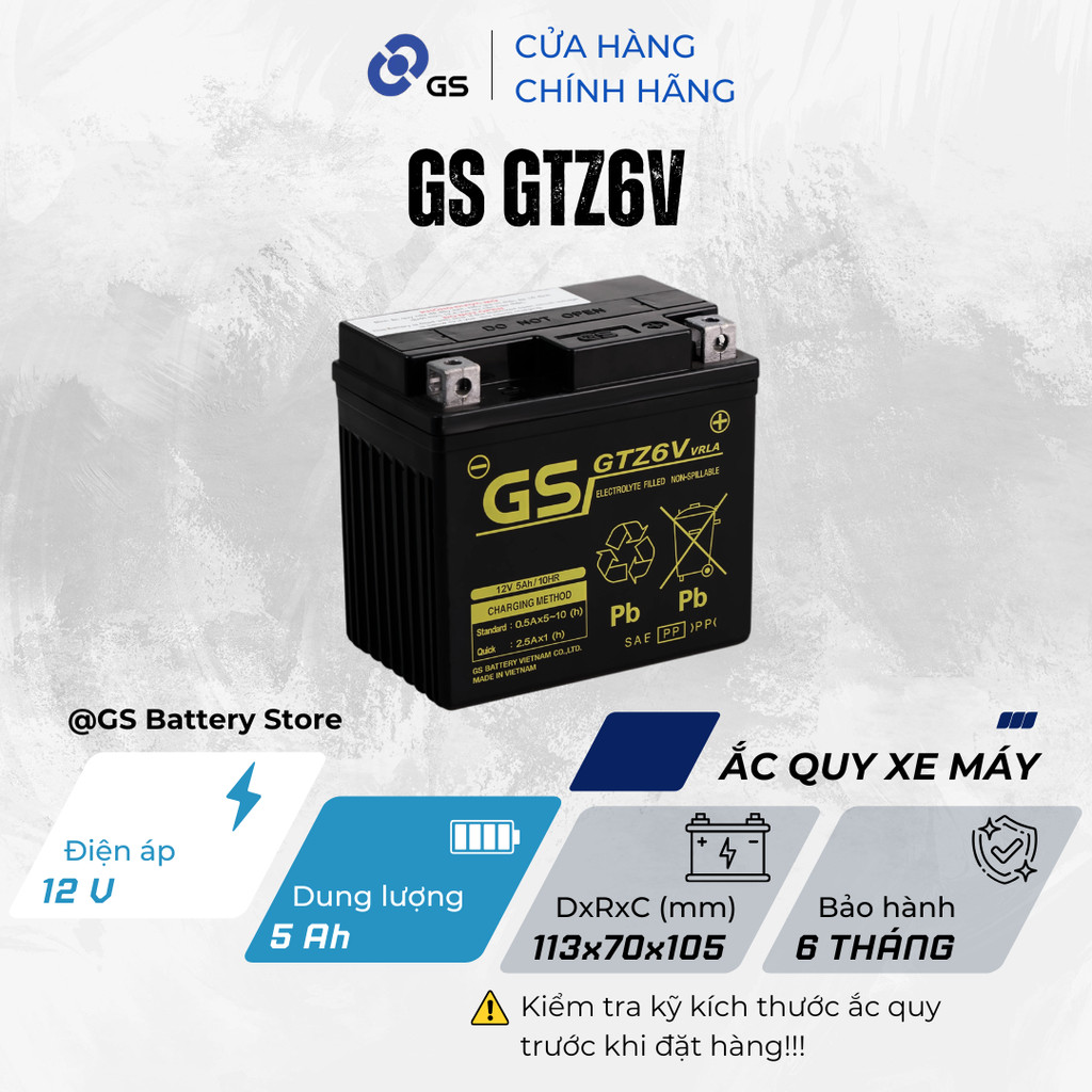 Bình acquy 12V 5Ah GS GTZ6V - Siêu bền, đề nổ mạnh mẽ (Đọc kỹ mô tả)