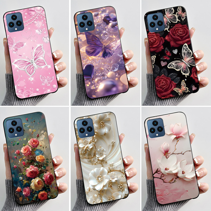 Dành Cho T-Mobile Revvl 6 5G Ốp Lưng Thời Trang Sang Trọng Bướm Hoa Đen Mềm Silicon Thạch Điện Thoại