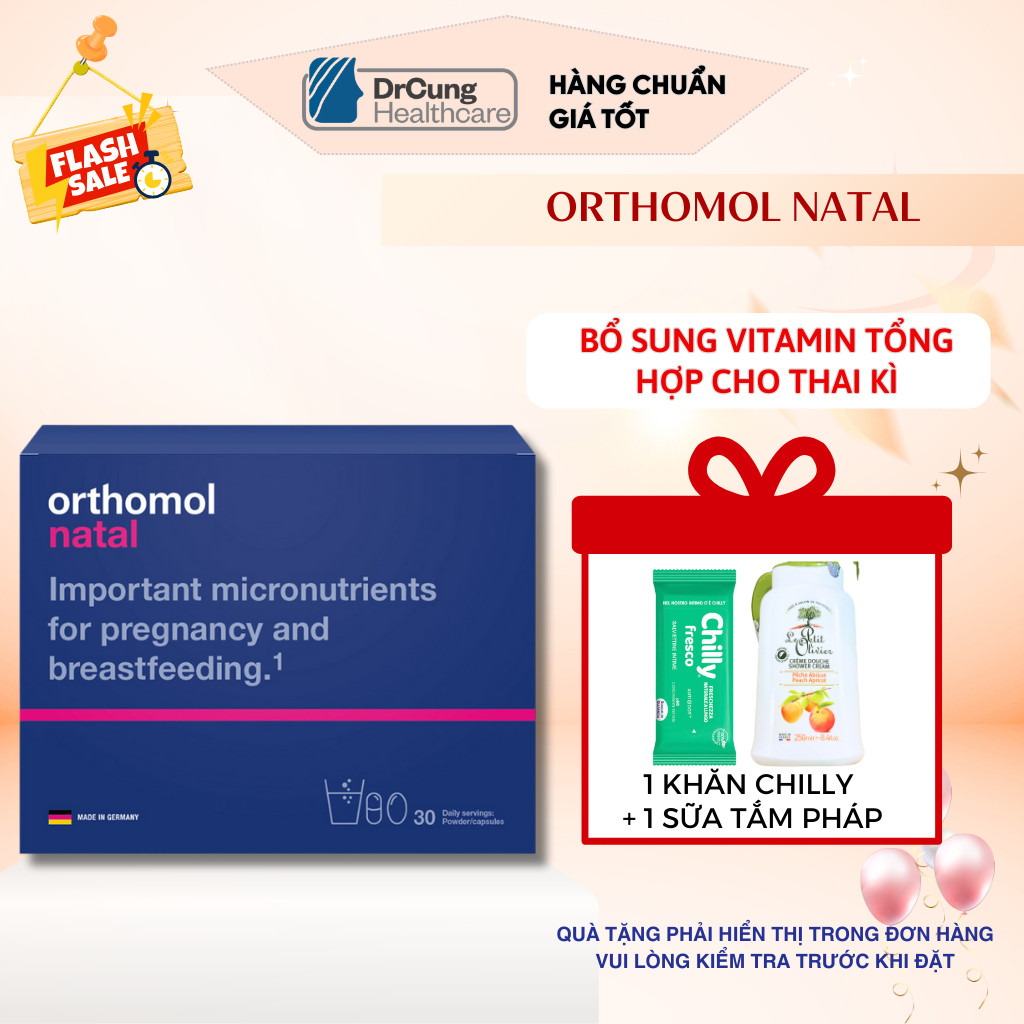 Vitamin Tổng Hợp Orthomol Natal - Bổ Sung Sắt, Acid Folic, Canxi, Lợi Khuẩn, DHA, EPA, Vitamin Bầu, 