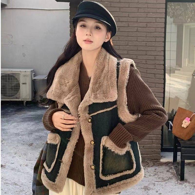 Korean Style Mink Fur Stitching Denim Vest Coat Women's Autumn and Winter New Loose Temperament Fur 