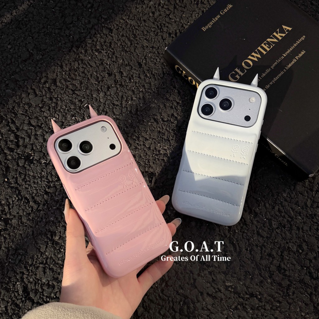 G.O.A.T Leather Down Pink Blue Devil Horn Vỏ Tương thích cho iPhone 17 pro max iPhone 17 16 15 14 pr