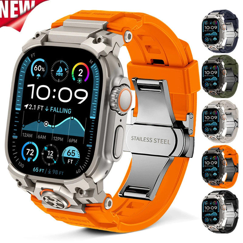 Cao Su Thể Thao Ban Nhạc Cho iWatch Band Ultra 3 2 1 49mm Silicon Sang Trọng Dây Đeo Bướm Khóa Vòng 