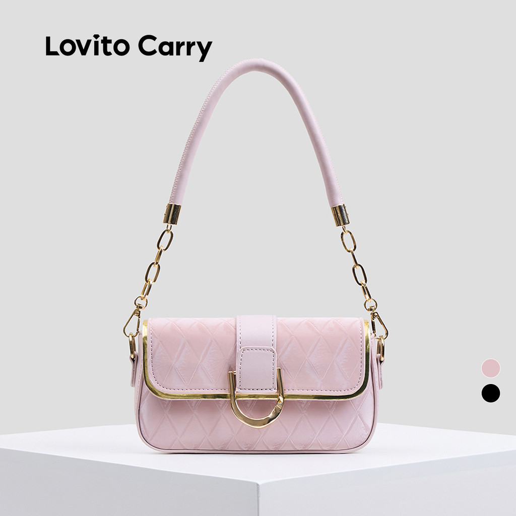 (Lovito Carry) Thiết kế khóa da trơn thanh lịch Macaron màu nách S Chain Túi đeo vai nhỏ bằng kim loại dành cho nữ LFAR6076