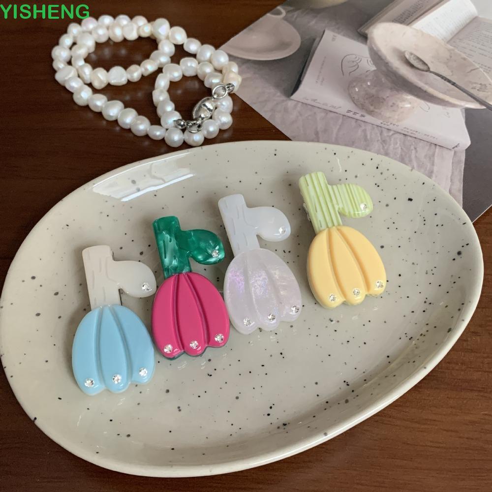 Kẹp Tóc Hoa Tulip YISHENG Phong Cách Hàn Quốc, Acid Etching, Mỏ Vịt Ngọt Ngào với Kim Cương Giả và M