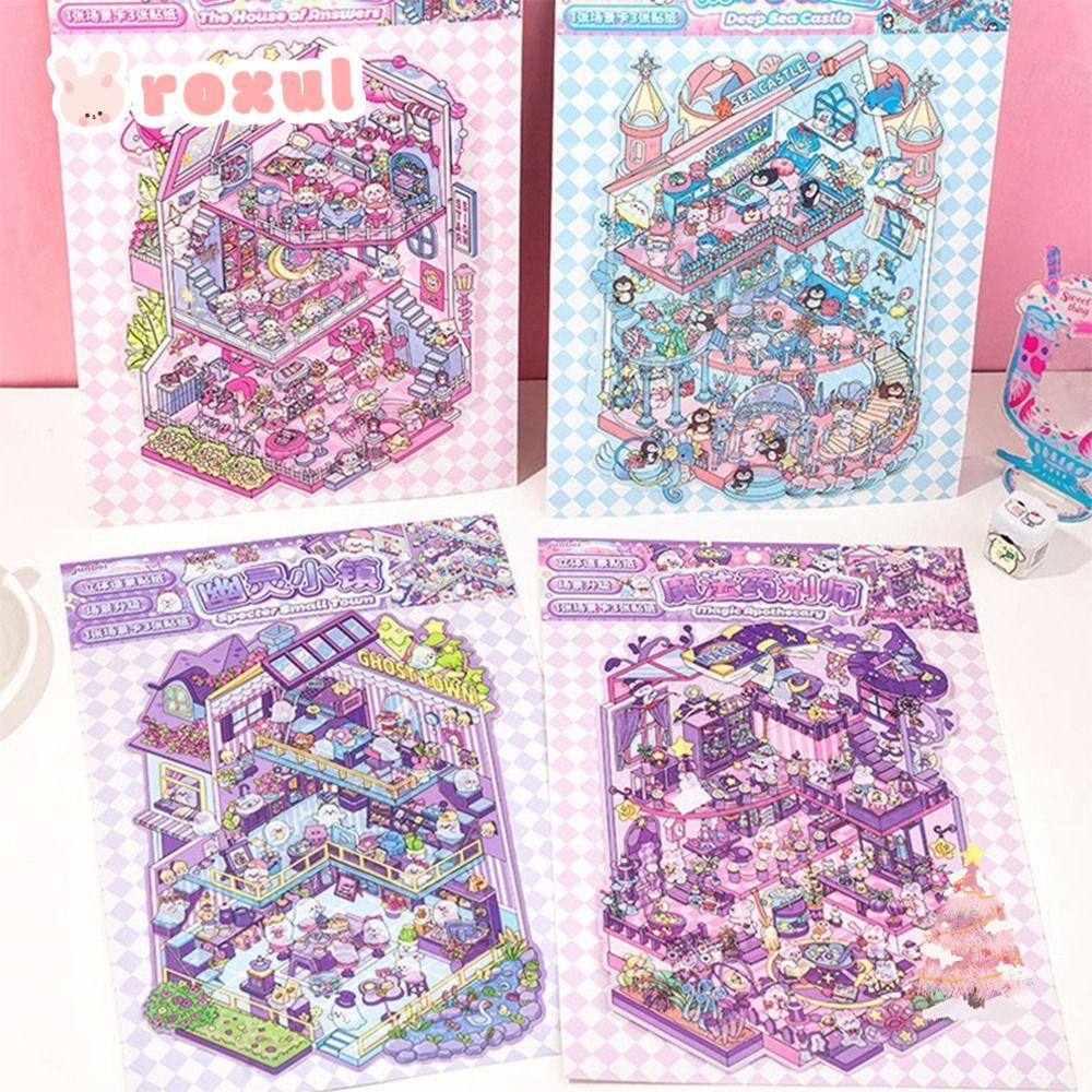 ROXUL DIY Cabin Scene Sticker, Plus Size Capybara Phong Cảnh Sticker, Phim Hoạt Hình Ba Chiều PET Th