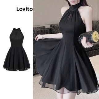  Lovito Váy thanh lịch Váy buộc lưng hai lớp trơn dành cho nữ L80ED448 