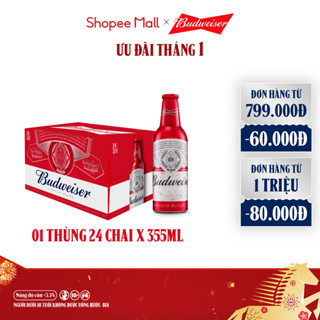  Thùng 24 Chai Aluminum Bia Budweiser Chính Hãng  355ml  chai  