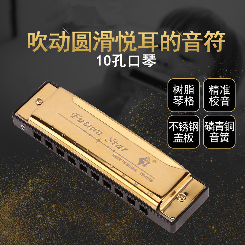 Futurestar 10 lỗ Tông Bruce Harmonica Người mới bắt đầu Thực hành học sinh Bruce Harmonica 25.12.31