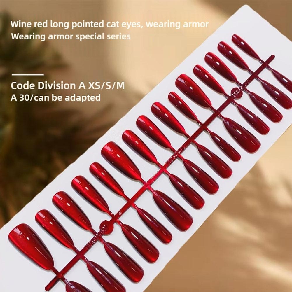 Mắt Mèo Đỏ Móng Tay Giả Hạnh Nhân Dài Quan Tài Bóng Giả Giả Bao Có Thể Tái Sử Dụng Móng Tay Full Nai