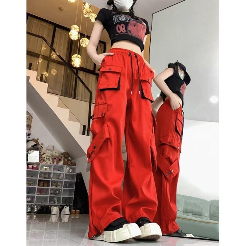 Mỹ Retro hiphop Dây Rút Nhiều Túi Quần Áo Thẳng Niche Street Dance Hip-Hop Rời Nam Nữ Quần Thường Ng