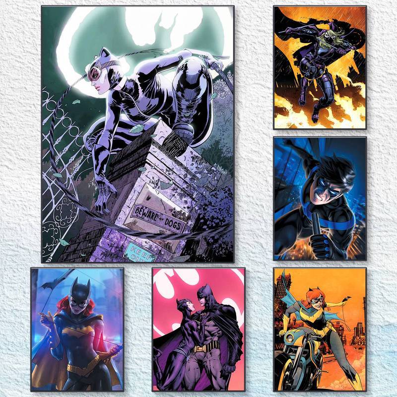 Batman Catwoman Nightwing Art Frameless HD Canvas Nghệ Thuật Truyện Tranh Phong Cách Người Hang Tran
