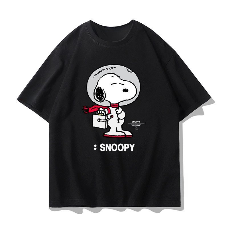 SNOOPY thời trang Joker ngắn tay cotton dáng rộng vui nhộn Áo thun in hình Snoopy