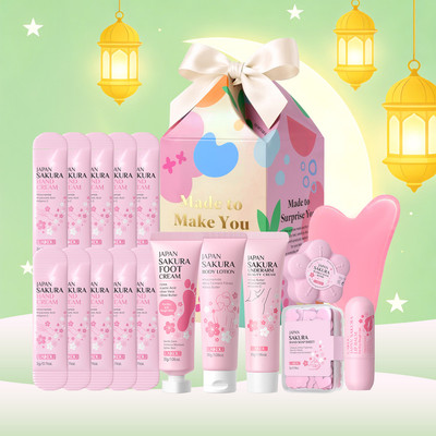 LAIKOU Sakura 9 trong 1 Hộp quà Spa tại nhà Kem dưỡng da nách Chăm sóc bàn tay và bàn chân Muối tắm Son dưỡng môi & Dụng cụ cạo Massage Bộ thư giãn và làm trắng toàn thân