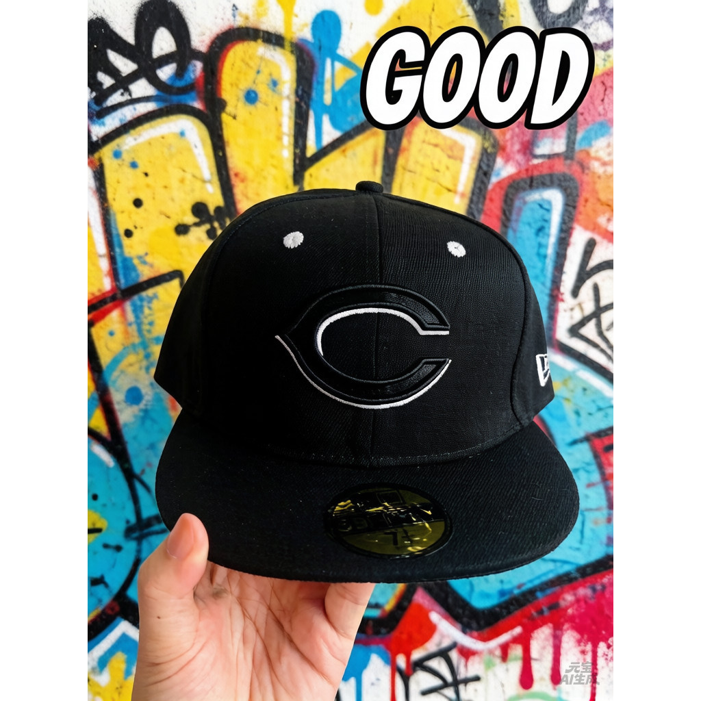 Mũ có thể điều chỉnh, Mũ lưỡi trai Cincinnati Reds New Era Black 59FIFTY, thêu nhiều màu cổ điển ngo