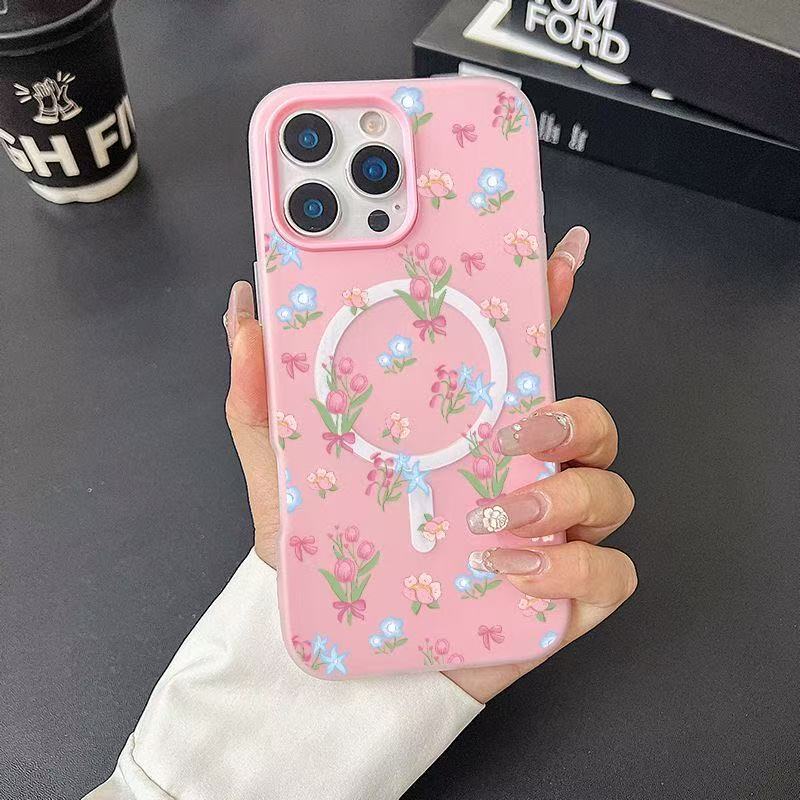 Ốp điện thoại chống sốc họa tiết hoa 17pro có thể so sánh cho iPhone 16pro 16plus 15promax 14pro Vỏ 