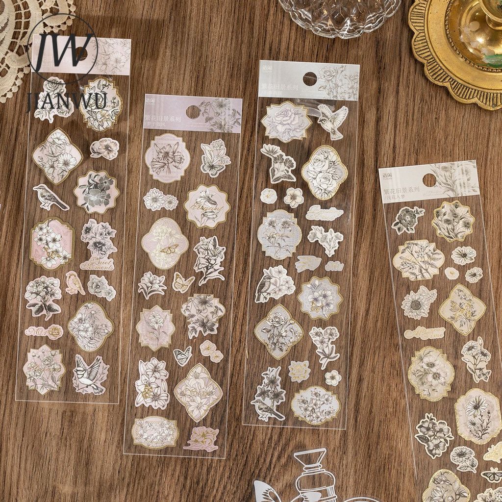 JIANWU Hoa Và Cũ Phong Cảnh Series Vintage Vật Liệu Phong Cảnh Hoa Cắt Dán Sáng Tạo DIY Tạp Chí Văn 