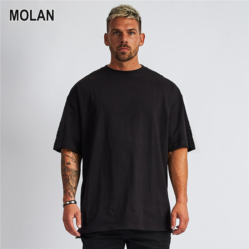 MOLAN Men's T-shirt - New American street boy T-shirt Basic solid color black white short-sleeved T-