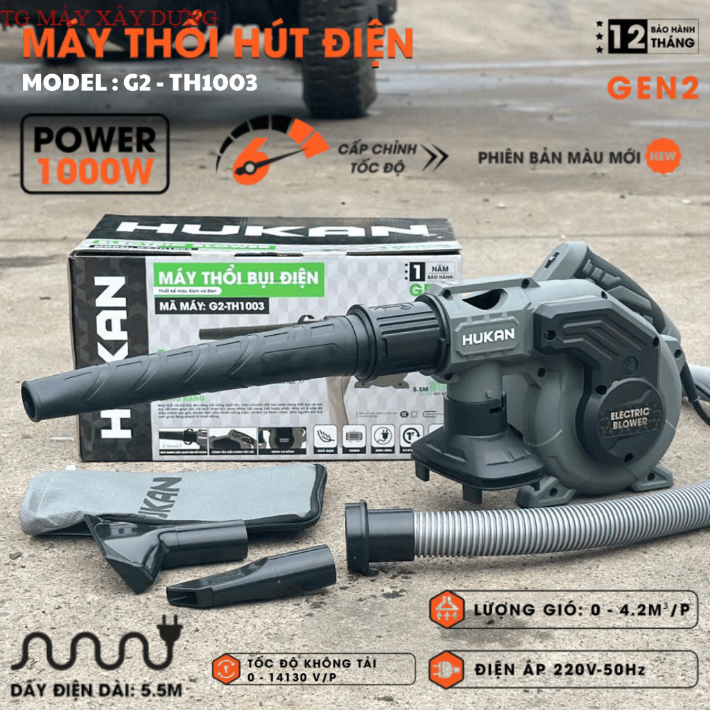 Máy Thổi Hút Bụi Điện Hukan G2-TH 1003 Công Suất 1000W 2 Chức Năng Hút VàThổi Bảo Hành 12 T TG máy x