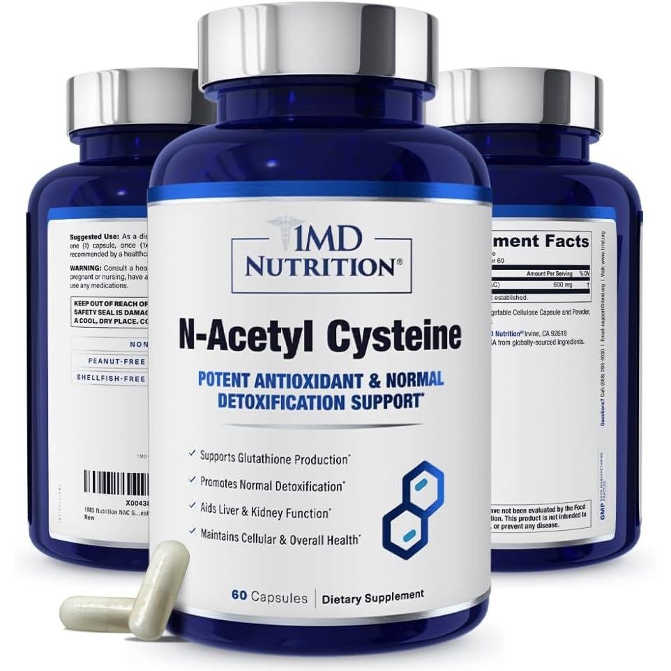 1MD Nutrition NAC Bổ sung N-Acetyl Cysteine - NAC 600 mg - Chất chống oxy hóa Hỗ trợ sản xuất giải đ
