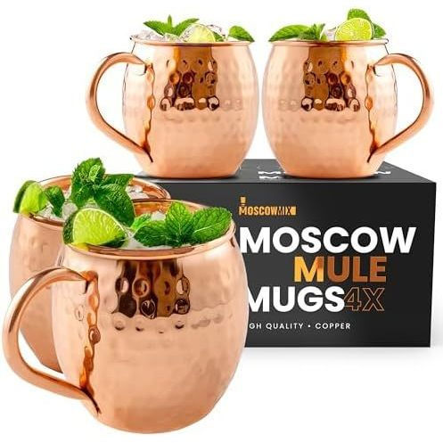 Cốc Mule Moscow-Mix Moscow - Bộ 4 Cốc Đồng Nguyên Chất Lớn 16 Oz - An Toàn Thực Phẩm - Bộ 4 Ly Mosco