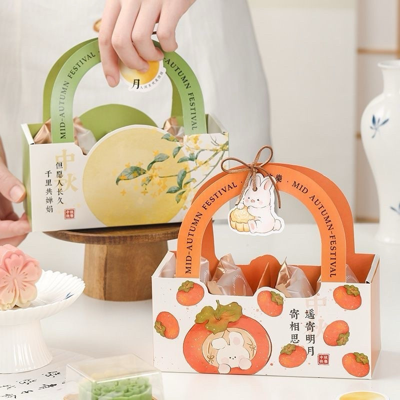 Hộp 4 bánh trung thu 50-75gr đựng bánh có quay xách