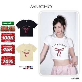 Áo croptop nơ xinh form ôm CRD1219 Miucho tay ngắn vải cotton thoáng mát cổ tòn in mix