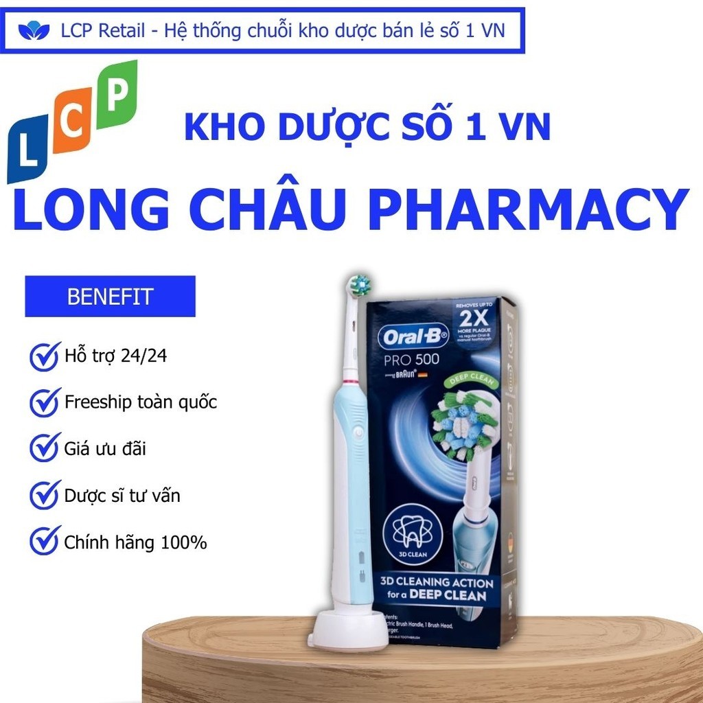 Bàn chải đánh răng điện Oral-B Pro 500 Crossaction loại bỏ các mảng bám và vết ố trên răng