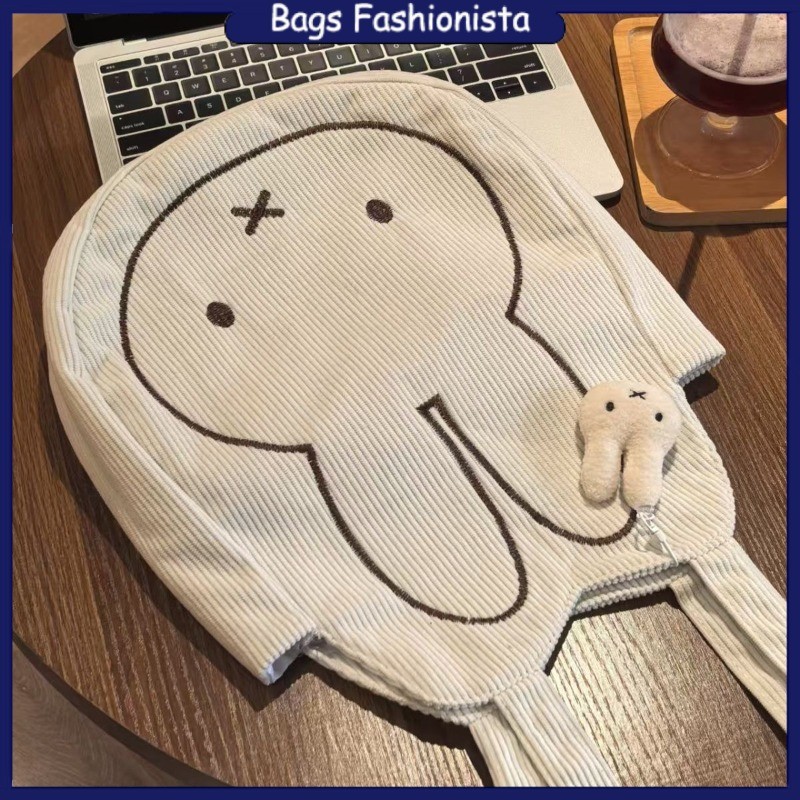 Túi Tote Miffy Rabbit Di động Dung tích lớn Vải nhung thời trang Túi mua sắm thêu bé gái