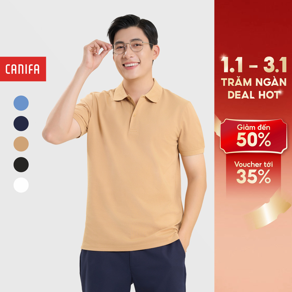  Áo phông có cổ nam trẻ trung CANIFA MEN áo nam polo cộc tay dáng basic đơn giản 8TP25A001 