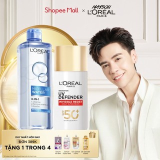  Bộ nước tẩy trang Micellar Water 400ml & Sữa Chống Nắng x20 UV Defender Serum 50ml SPF 50+ PA++++ L'Oreal Paris 
