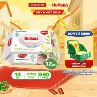  Thùng 12 gói khăn giấy ướt cho trẻ sơ sinh HUGGIES Không Mùi   Có Mùi 