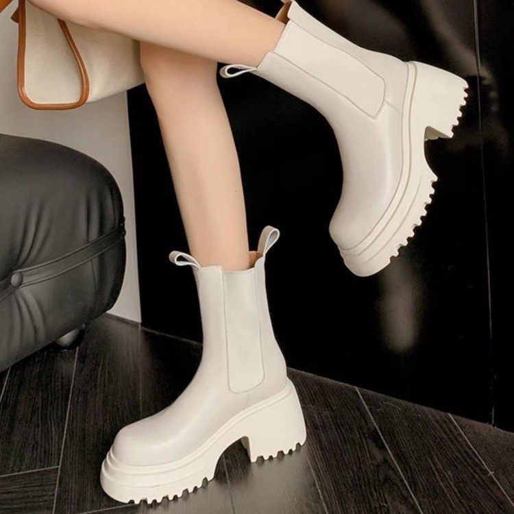 Giày Bốt Mới Nữ Giày Bốt Ngắn Đế Dày Chelsea Knight Cao Gót Giày Bốt Nhỏ Giữa Ống Boot