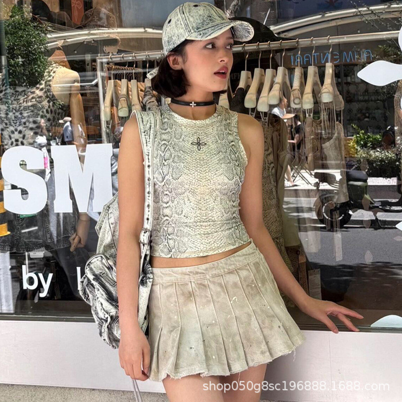 SMFK Cross Classic Beverly Sports Tank Top Hot Girl Snake Print Camouflage Slim Fit Strap Sleeveless