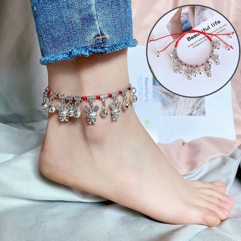 New Product#[Shop Hot Sale]Twelve Zodiac Red Rope Anklet for Women with Bell, Woven Cute Rabbit Year