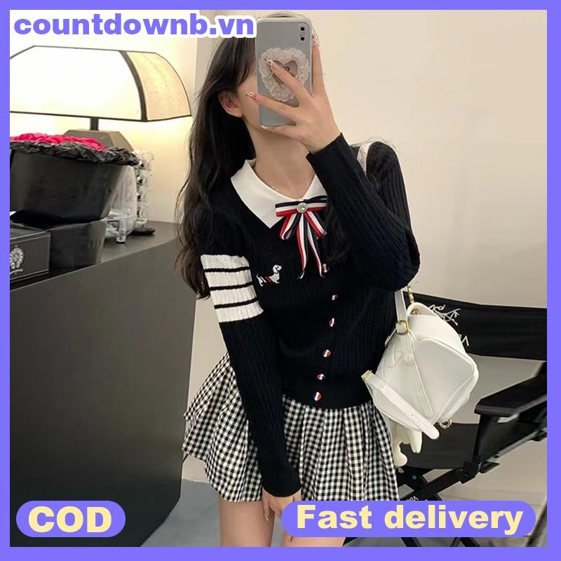 Áo len nữ Golf Wear mùa xuân, cổ chữ V thêu sọc