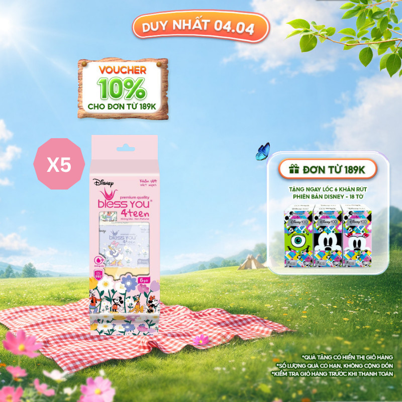 Combo 5 Bọc Khăn Ướt Mini – Bless You 4Teen (30 túi x 12 tờ)