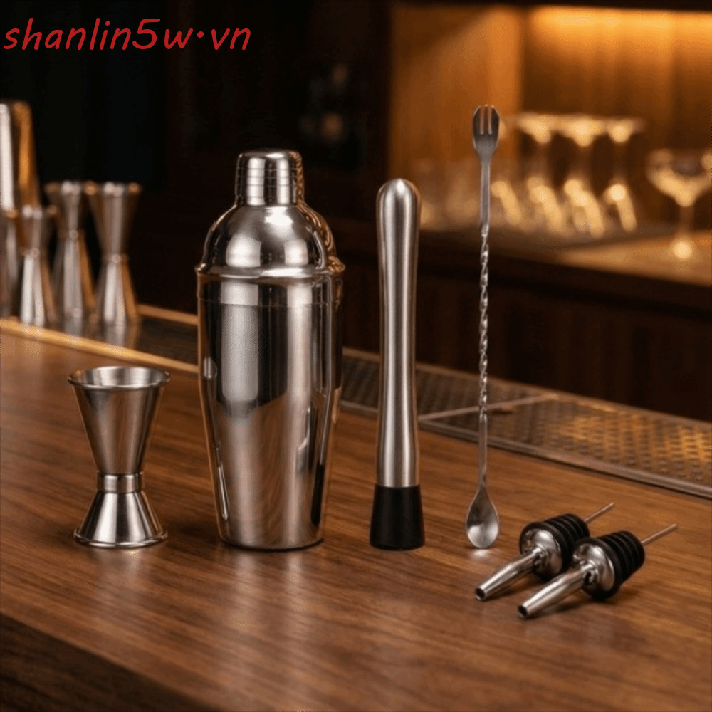 SHANLIN 6 Cái / bộ Bộ Thanh Trộn Đồ Uống, với Thìa Khuấy Đo Đôi Jigger Cocktail Lắc, Rượu Rót Chống 