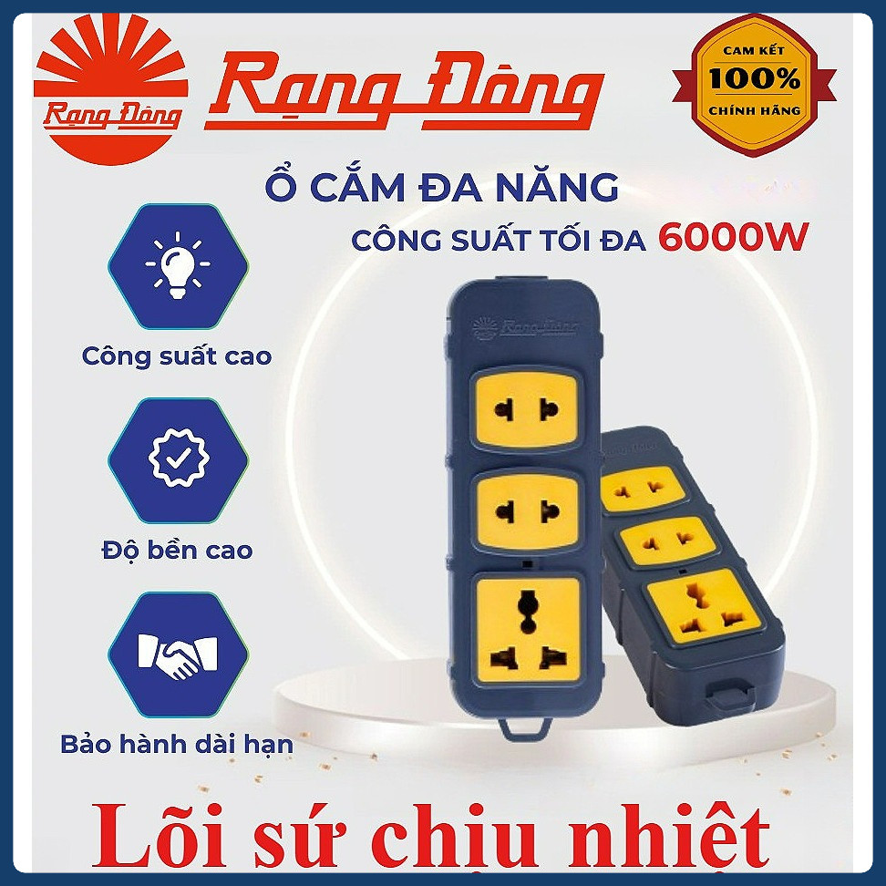 (Rạng Đông) Ổ cắm điện đa năng công suất cao 6000W (Không Dây) - Siêu chịu tải - Lõi sứ chịu nhiệt -