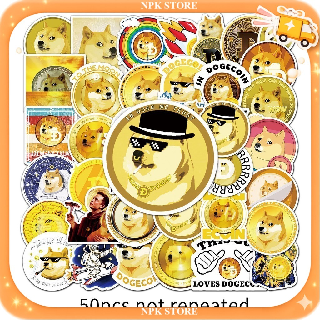50 tờ Nhãn dán tiền điện tử Dogecoin
