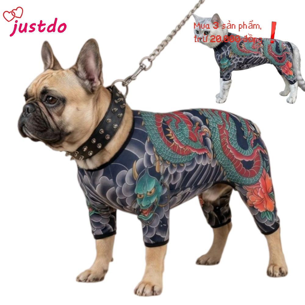 JUSTODO Dog Cat Tattoo Jacket, Áo Vest hình xăm thú cưng vui nhộn bốn mùa, Sáng tạo giống như thật Q