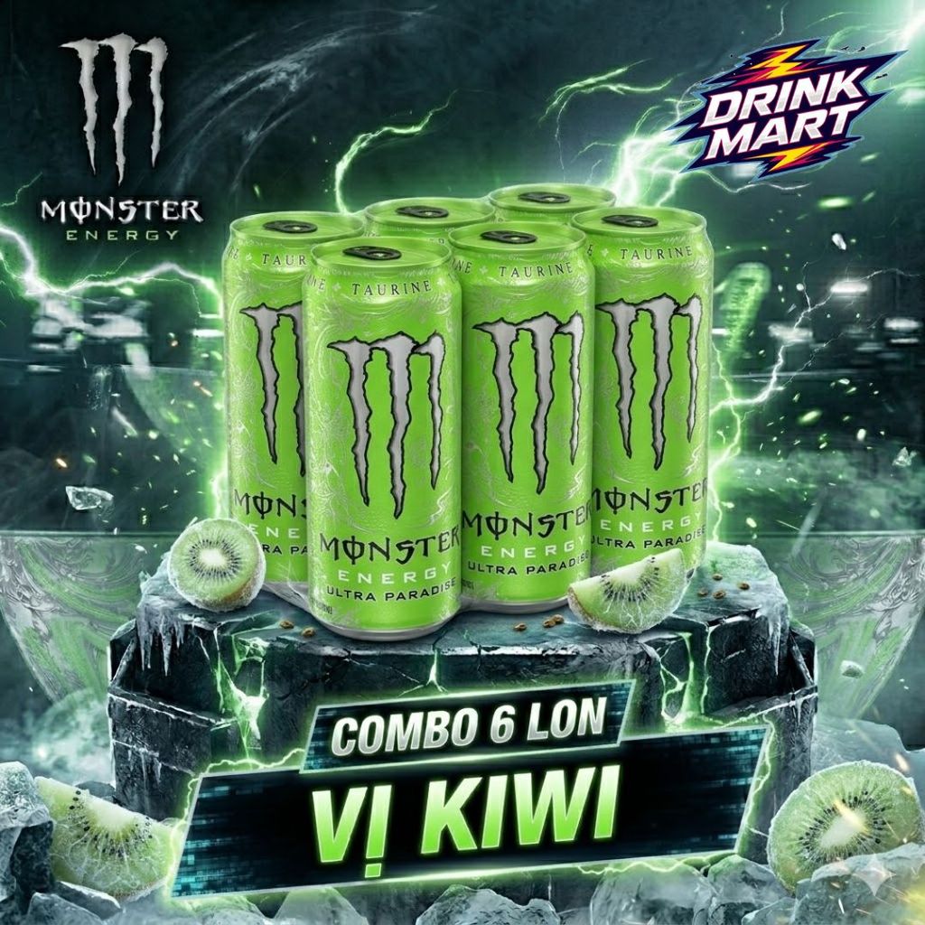 [ 6 Lon ] Nước Tăng Lực MONSTER VỊ KIWI Lon 355ml Các Vị | Drink Mart