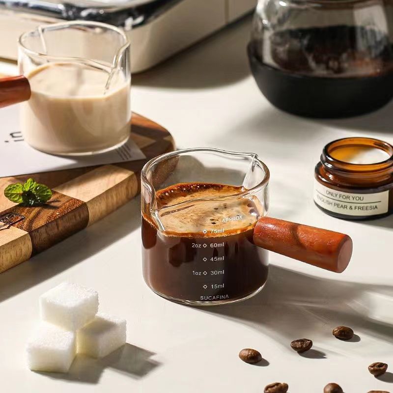 shot Coffee cup with wooden handle, premium ounce measuring cup with scale for coffee4daily Glass-st