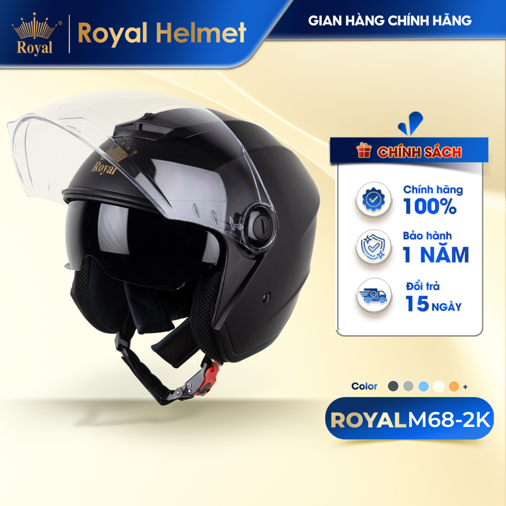 [Royal Helmet Store] Mũ Bảo Hiểm 3/4 Royal M68 (2 Kính) Chính Hãng, Royal Helmet Kính Âm Đi Phượt