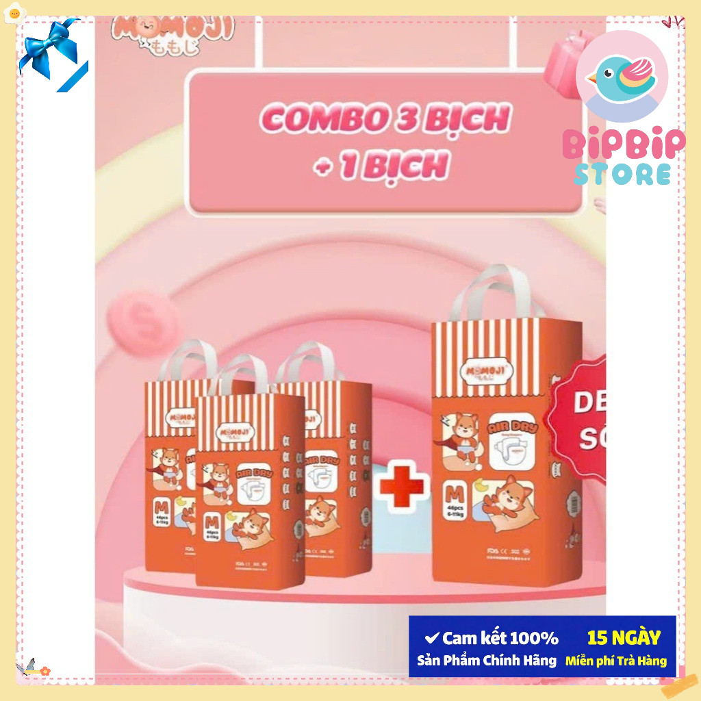 [ Mẫu mới Mua 3 tặng 1] Combo 3 Bịch Tã Bỉm MOMOJI AIR DRY cao cấp mỏng mềm cho bé đủ size