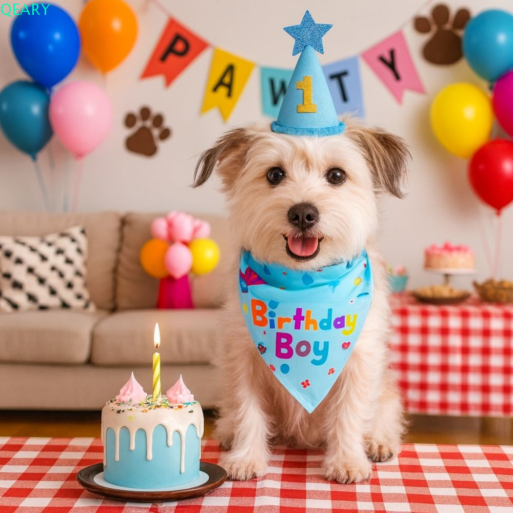Bộ mũ sinh nhật cho chó QEARY, Mũ sinh nhật cho thú cưng bằng sequin dễ thương, Đồ dùng sinh nhật vu