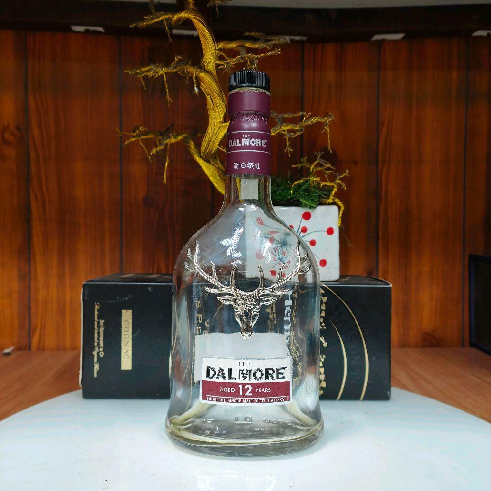 Vỏ chai rượu ngoại Dalmore 12 năm 700mL Xuất xứ Scotland trưng bày decor tủ kệ (chai rỗng)